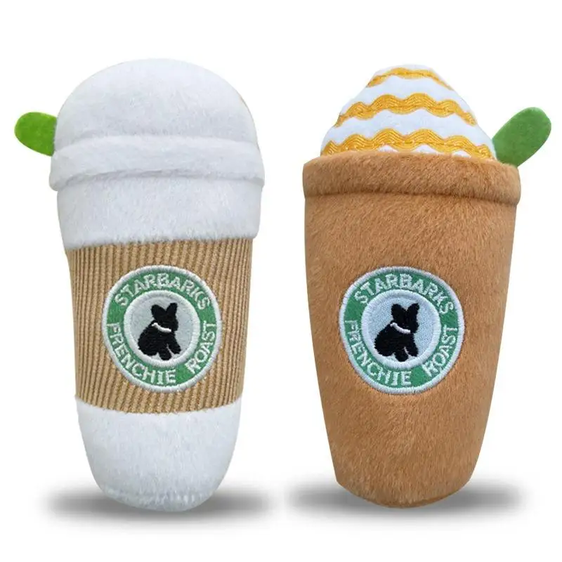 Luxury Designer Custom Cute Cup Shape Interactive Pet Squeaky Toy Plush Dog Chew Toy