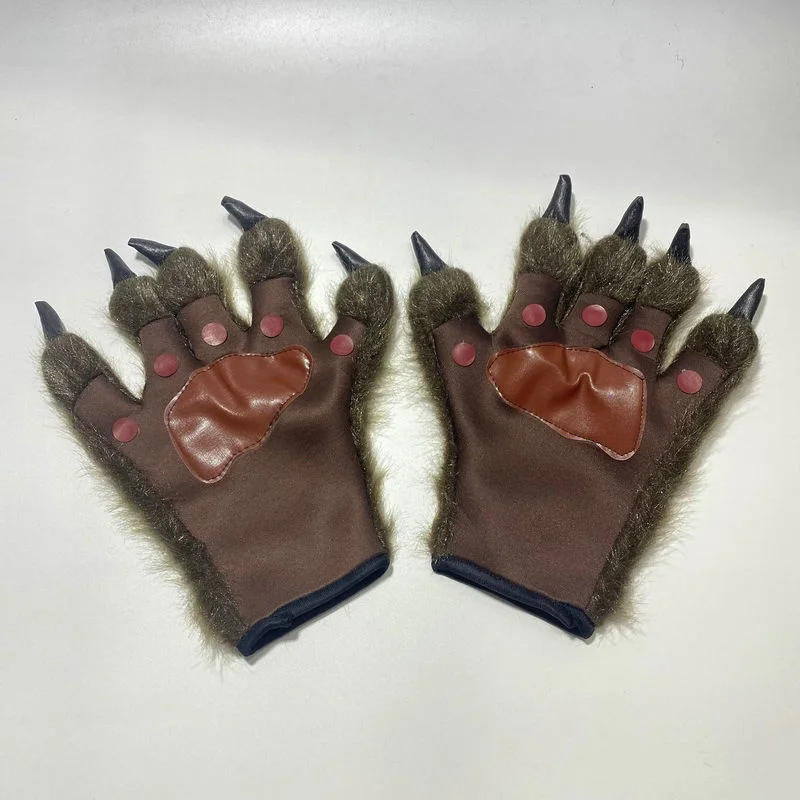 DOULUO Plush Hairy Hands Animal Paw Gloves Accessory Of Soft Cute Cat Paw Halloween Cosplay Plush Animal bear Paw Gloves