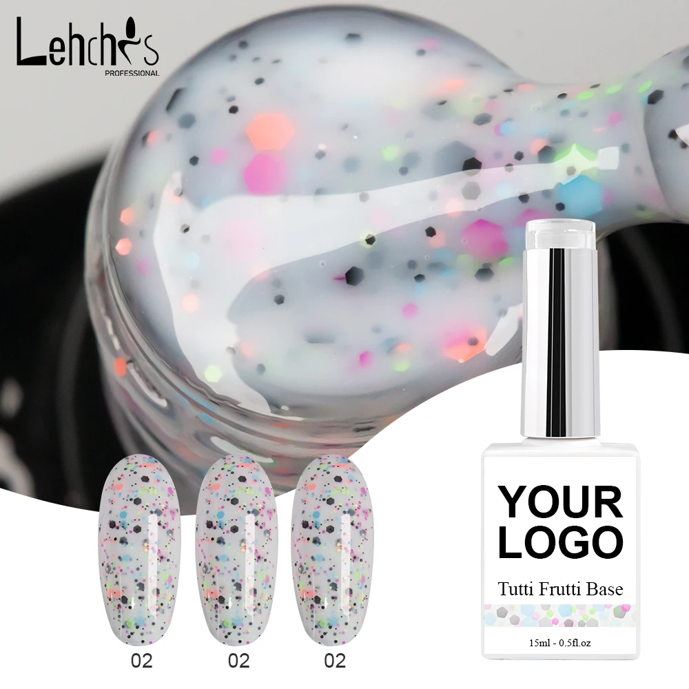 Lehchis Latest arrival Tutti Frutti Rubber Base Gel Polish OEM Customs logo Professnal Nails Candy Base Color Coat