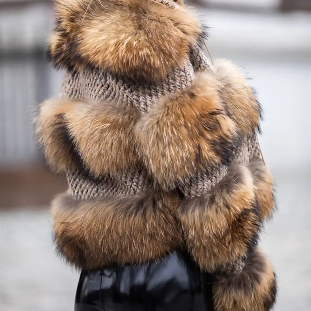 Black Blue White Natural Brown Cropped Racoon Top Fur Coat Shaggy Genuine Raccoon Fur Jacket For Sale Cheap