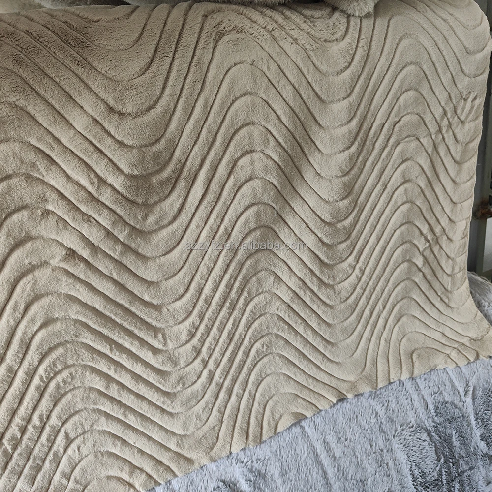 Custom 100% Polyester Knitted W Wave Pattern Faux Rabbit Fur Fabric Fake Fur for Garments Home Textiles Toys Auto Upholstery