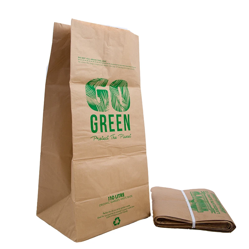 customized large brown Kraft paper 2 ply lawn leaf and yard waste compostable Kraft paper bags