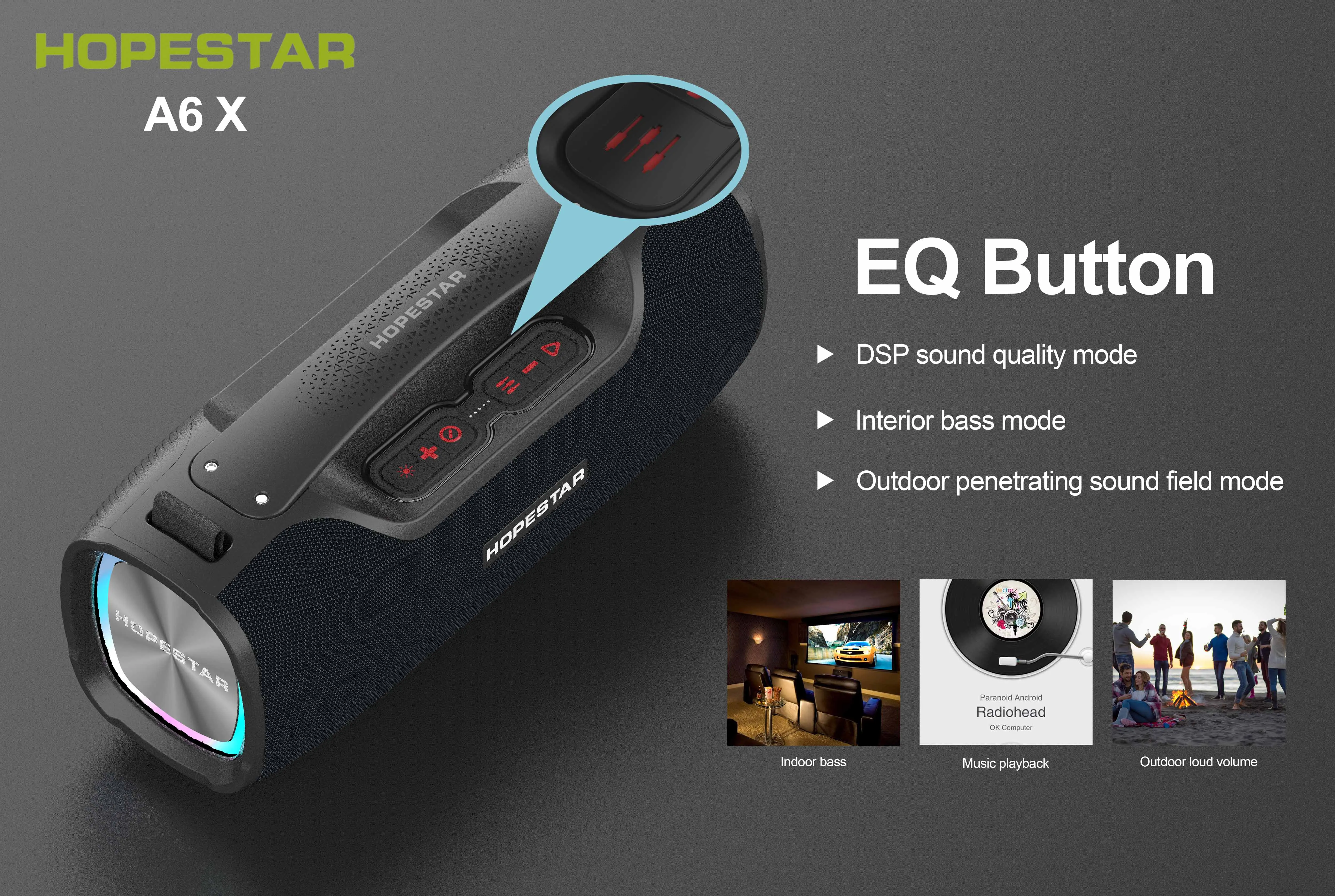 A6X оптовая продажа уличный мощный Hi-Fi Bt портативный светодиодный басовый динамик мощностью 55 Вт водонепроницаемый сабвуфер беспроводной