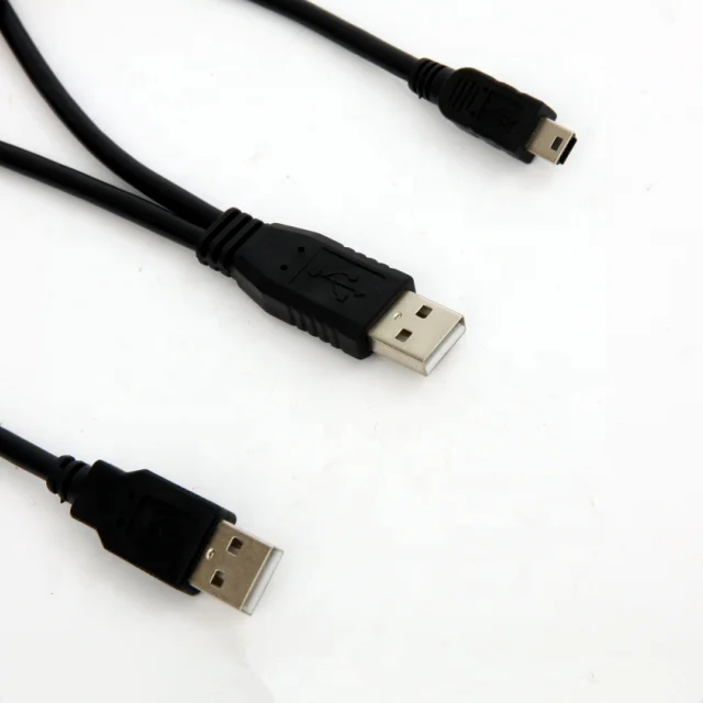 
 2 в 1 USB 2,0 кабель типа А папа к Мини БМ 5pin папа Y-образный кабель для ПК HDD  