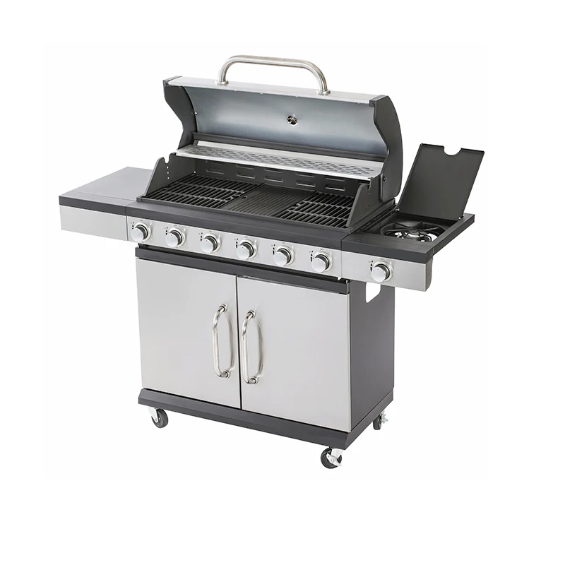 2024 Wholesale stainless steel warming rack 6+1 burner  gas grill Gas Mixed Grill  Indoor Family Event Party Camping Party Grill