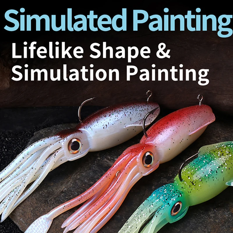 WEIHE 20cm 130g 5colors artificial soft squid fishing bait hooked octopus soft fishing lure with UV luminous lead hook