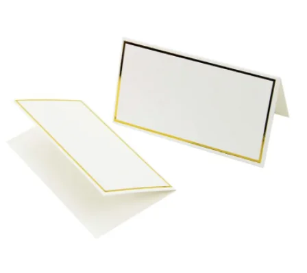 120pcs  Wedding Cards Luxury  Decoration Table Name Message Greeting Gold Foil Business White Card