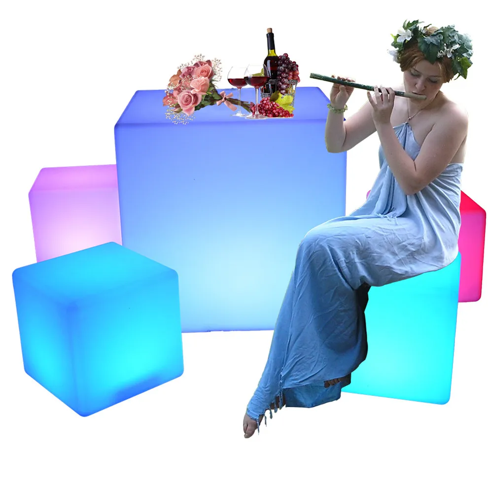 cube light /waterproof IP65 light up colorful 40cm 50cm 60cm LED table glowing cube seat for outdoor garden home bar