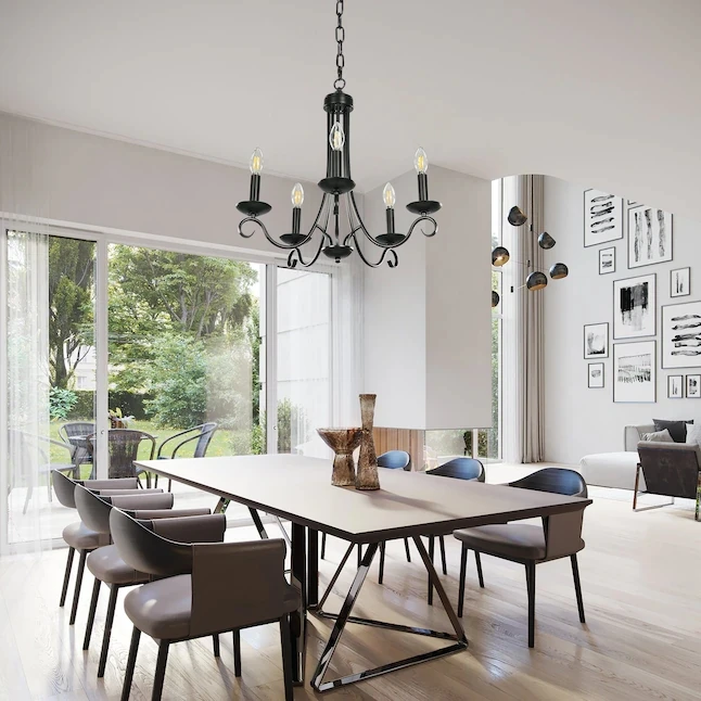 Cheap  farmhouse 5 light candle bulbs chandelier  iron black dining room chandelier Kitchen   lighting fixtures