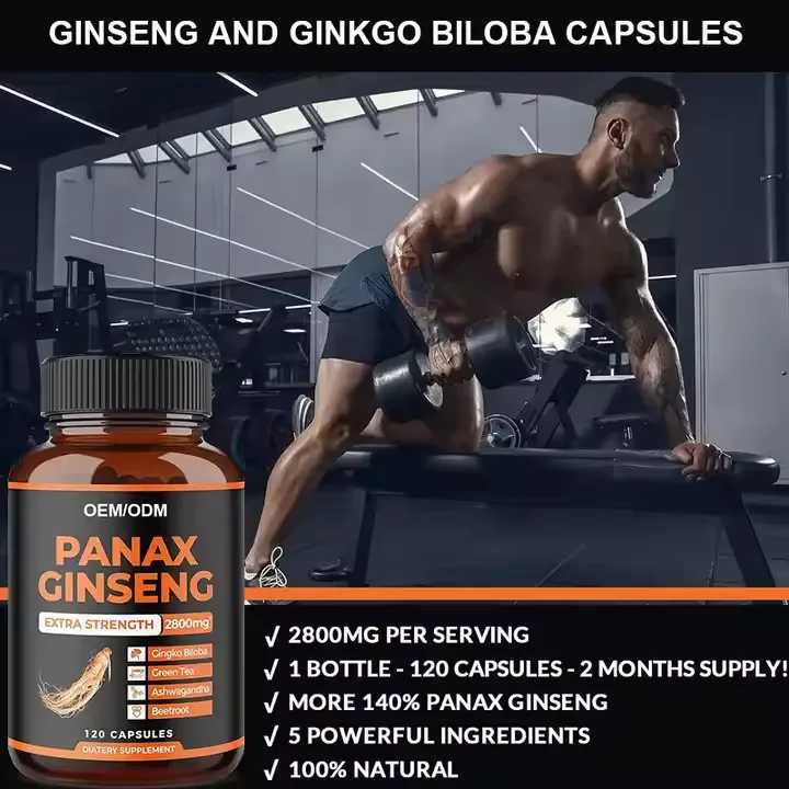 Красные капсулы для повышения энергии женьшеня Panax с корнем свеклы/экстрактом гинкго билоба мужчин