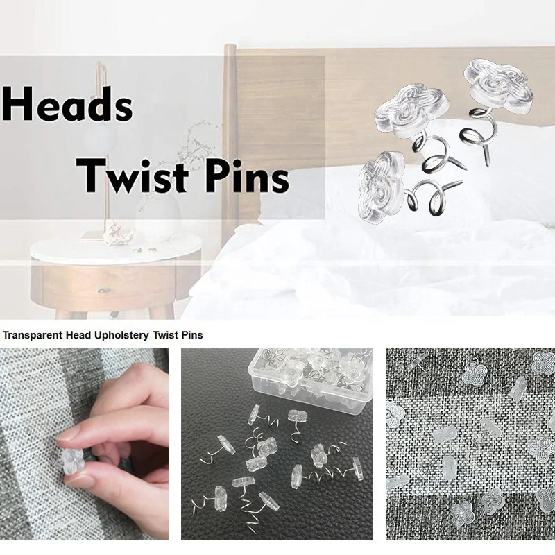 RTS 50pcs Spiral Quilting Bed skirt Twisty Pins Upholstery Chair Clear Stainless Steel Nail Sofa Slipcover Furniture