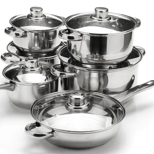 Kitchenware Manufacturers 12 Piece Cooking Set Casserole Stainless Steel Stock Pot Set 1 Saucepan Cookware Sets