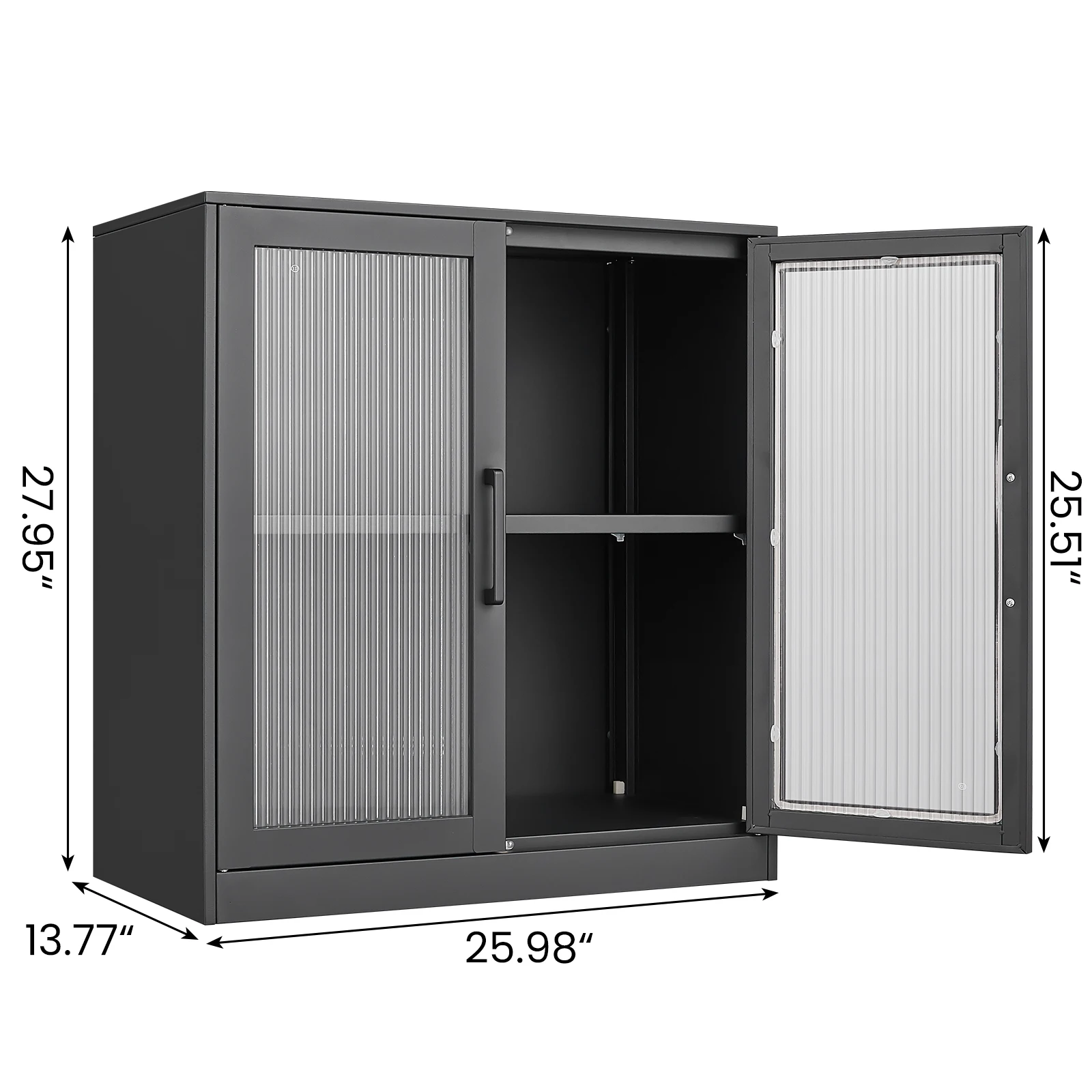 Metal Wall Cabinet Doors Wall Mounted Display Cabinet Shelf with Reeded Glass Steel Cabinet for Home Office Foldable Modern