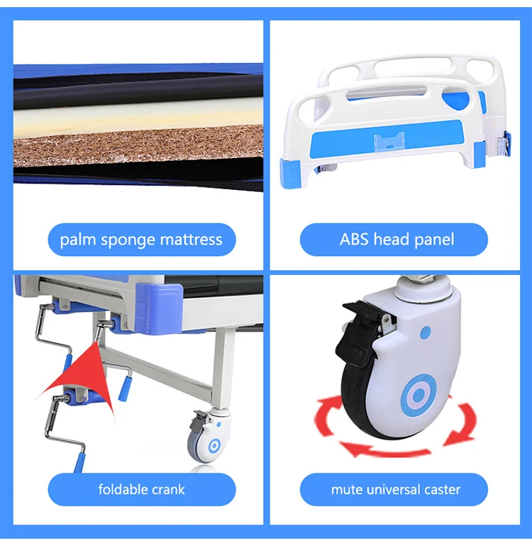 EU-HB301 Two 2 Function Hospital Bed Manual Metal Hospital Bed With Toilets Prices Hospital Medical Patient Bed Manufacturer