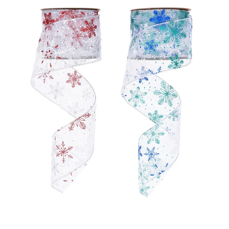 E-Magic New arrivals 2.5 inches Christmas ribbon printed snowflake wired organza ribbon for Christmas