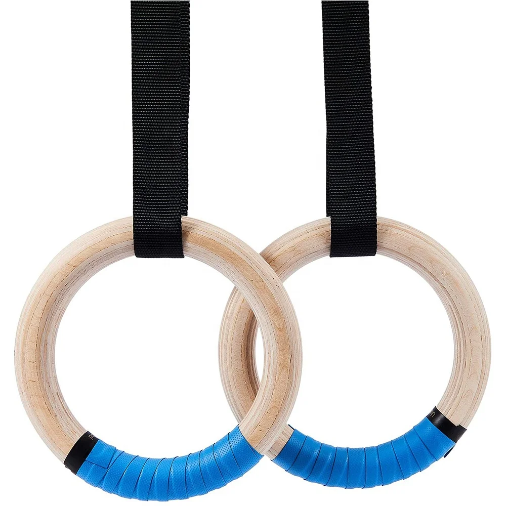 Wooden 28/32 mm Gymnastic Ring with Adjustable Straps Home Gym Fitness Pull Ups Strength Training Gymnastics Equipment
