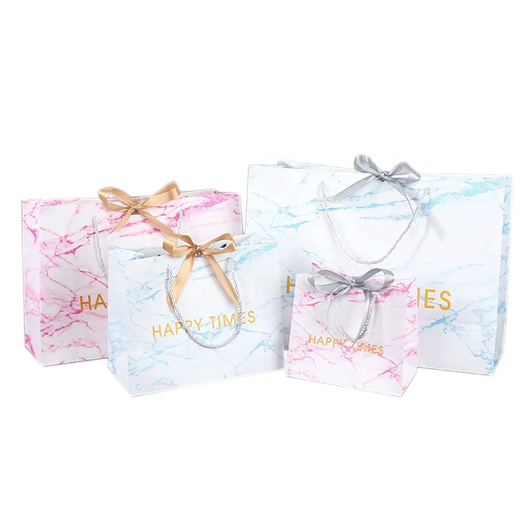 Custom luxury boutique packaging clothing shopping marble pattern paper bags with logo print