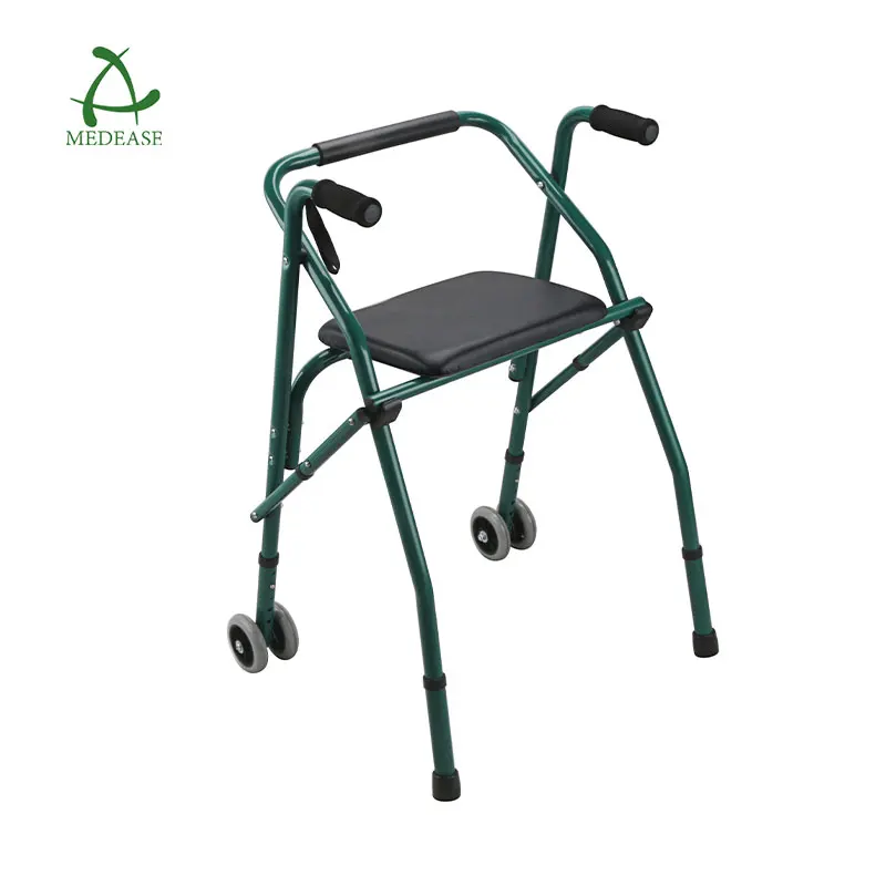 Lightweight Walker Rollator Standing Aluminum Folding Adult Walker 2 Wheels Elderly Foldable Frame Adjustable For Handicapped
