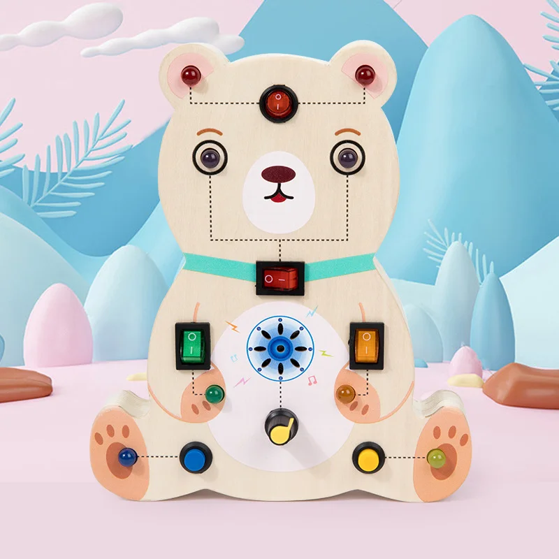 Educational Wooden Busy Board Switch Led Light Animal Style  Switch Toys Travel Toys