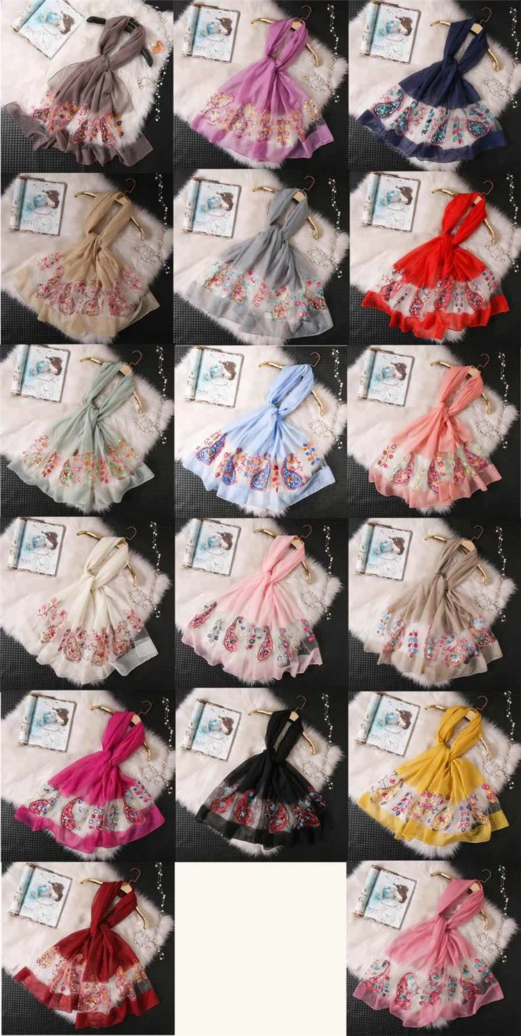 Популярный Лидер продаж, модный шарф из органзы с вышивкой, Женский хиджаб