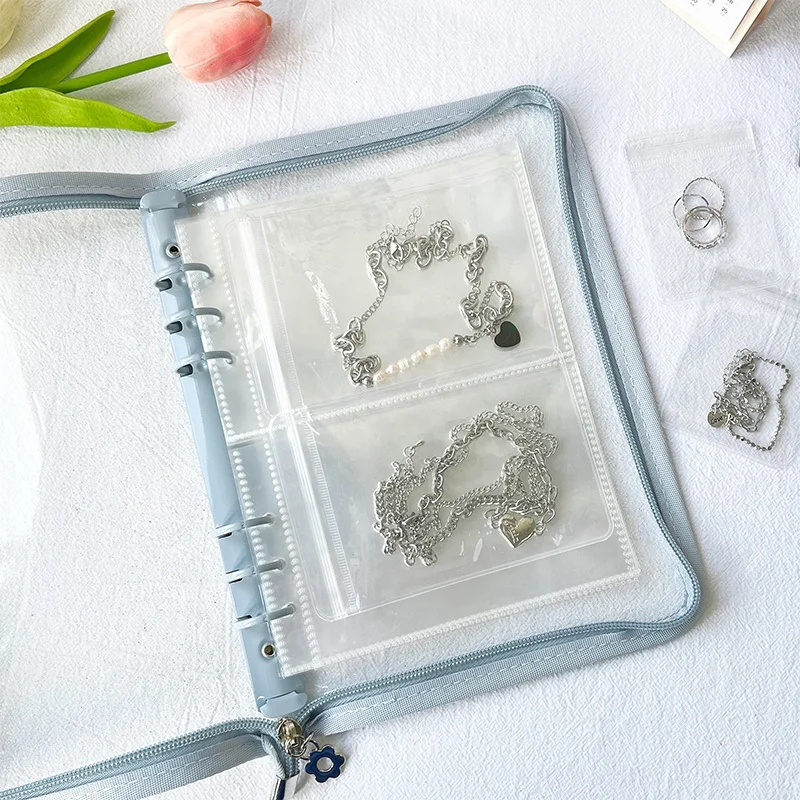 Transparent jewelry storage book pvc jewelry sealed bag anti-oxidation large capacity simple necklace earring collection book pp