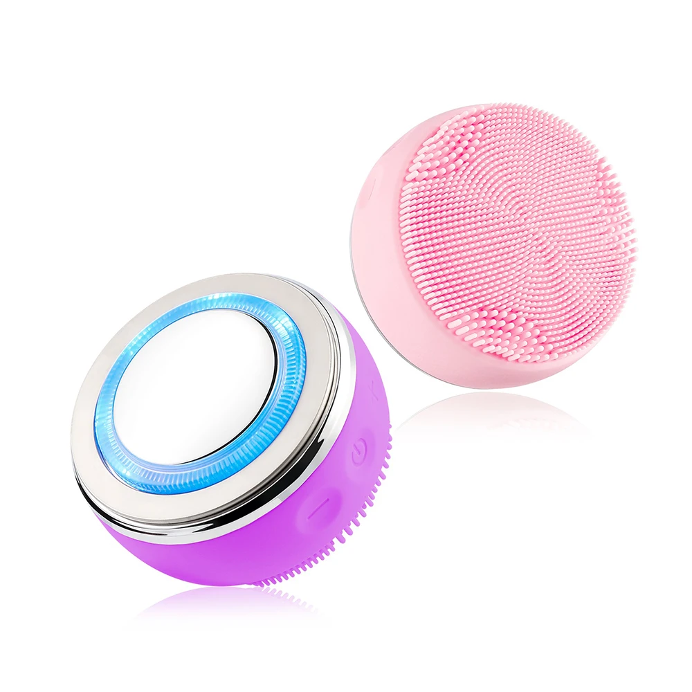 4 LED Color Light Skin Care EMS Vibration Exfoliate Sonic Silicone Facial Cleansing Brush