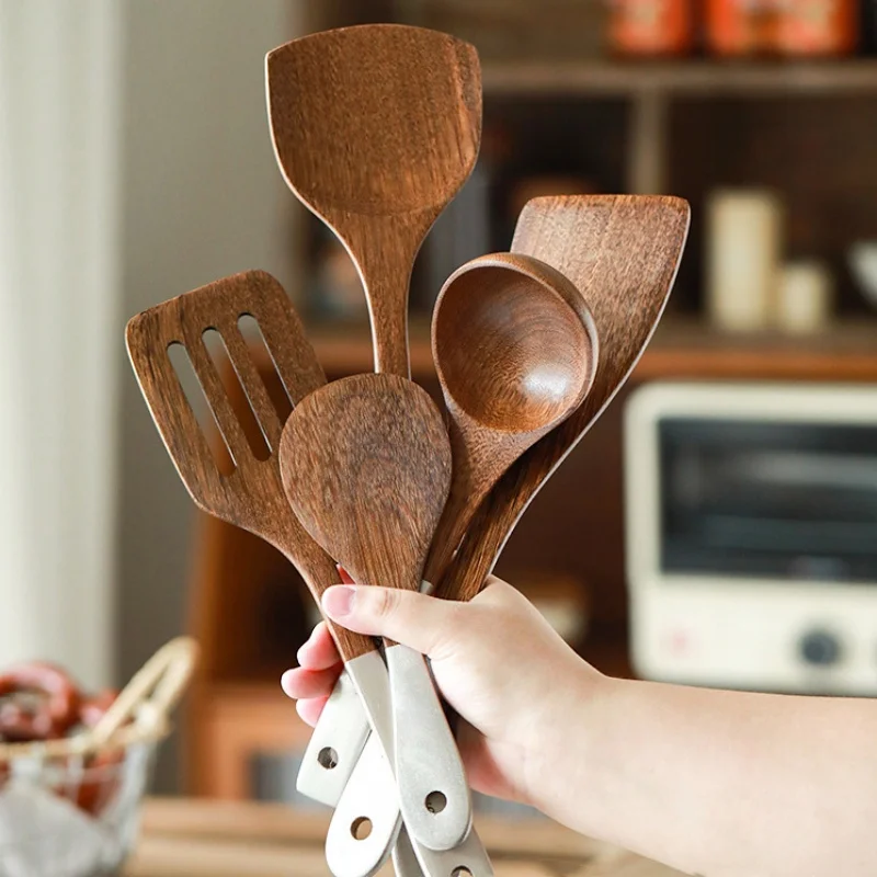 5-piece Eco-friendly Wooden Wenge Cooking Kitchen Utensils Spatula Set Kit Turner Kitchen Tools Gadgets Kitchenware