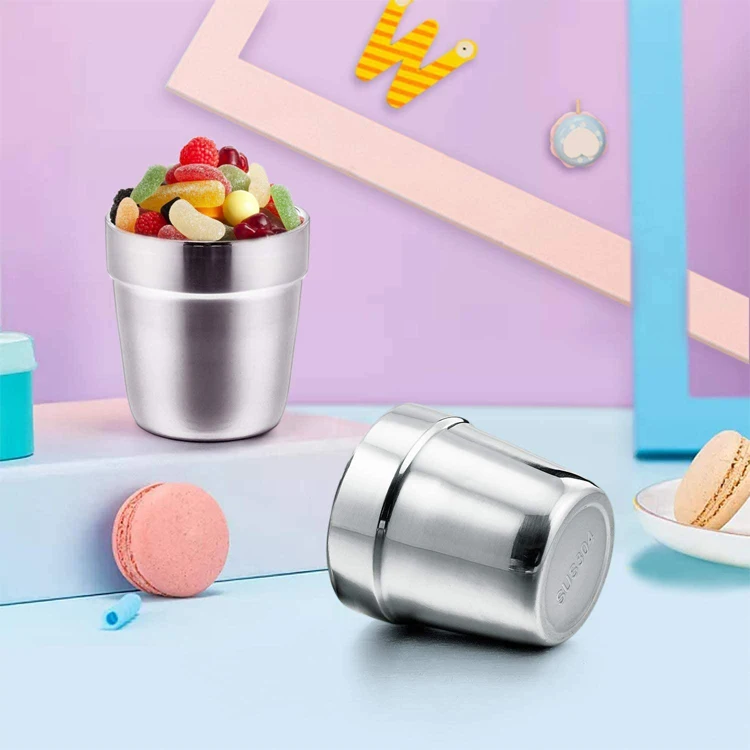 6 oz Metal Cups Stainless Steel Mug Stackable Double Wall Drinking Glass Kids Cup