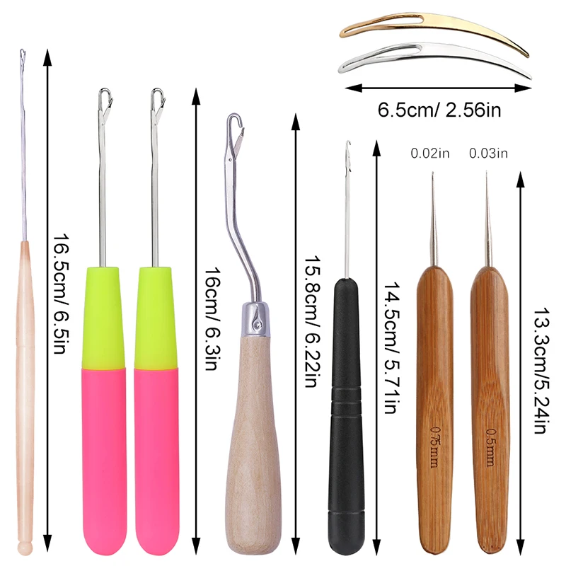 Kdaisy 9 PCS/SET Crochet Hook Set Wood Hair Weaving Crochet Needle for Braid Hair and Making Wig Hair Crochet Needle Weaving Set