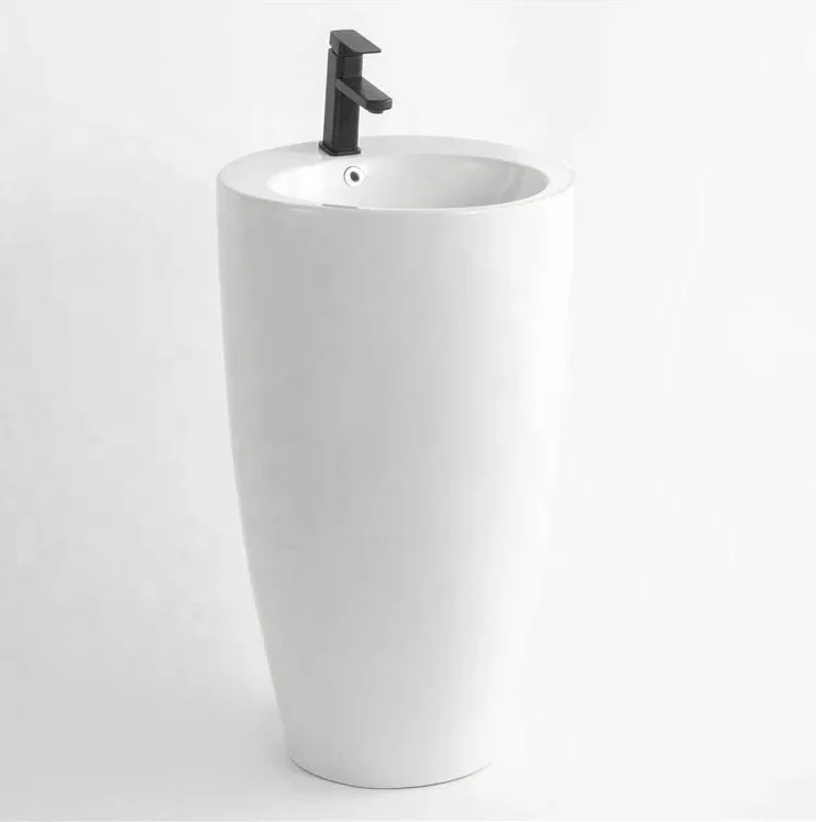 European Stylish Wash Basin Ceramic Sanitary Wares Modern Pedestal Basin for Bathroom