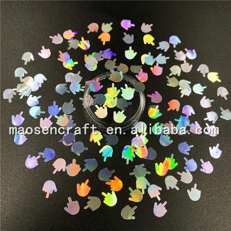 Wholesale Bulk Holographic Silver Middle Finger Confetti Shaped Glitter For Tumbler Decoration