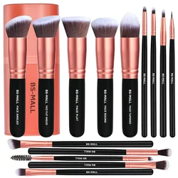 Amazon Best Sell BS-MALL Custom Label Makeup Cosmetic Brushes 14 PCS Rose Gold Synthetic Makeup Brushes Set