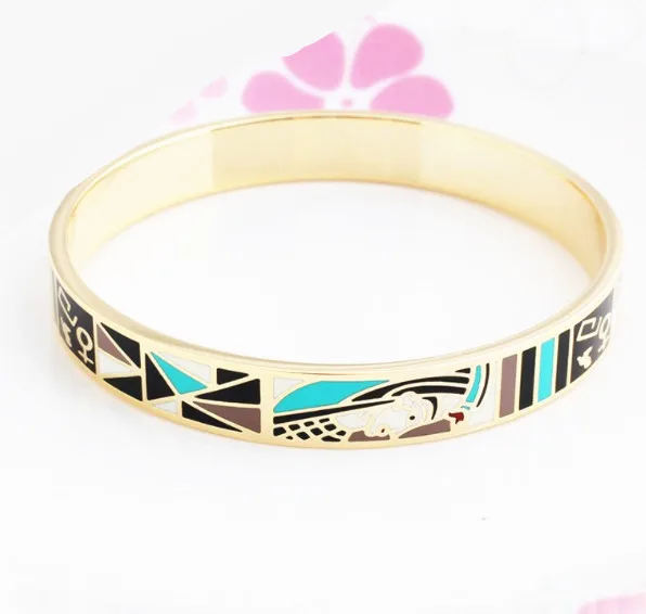 Women Girls spring hinge turquoise blue enamel paint gold plated imitation bracelets bangles