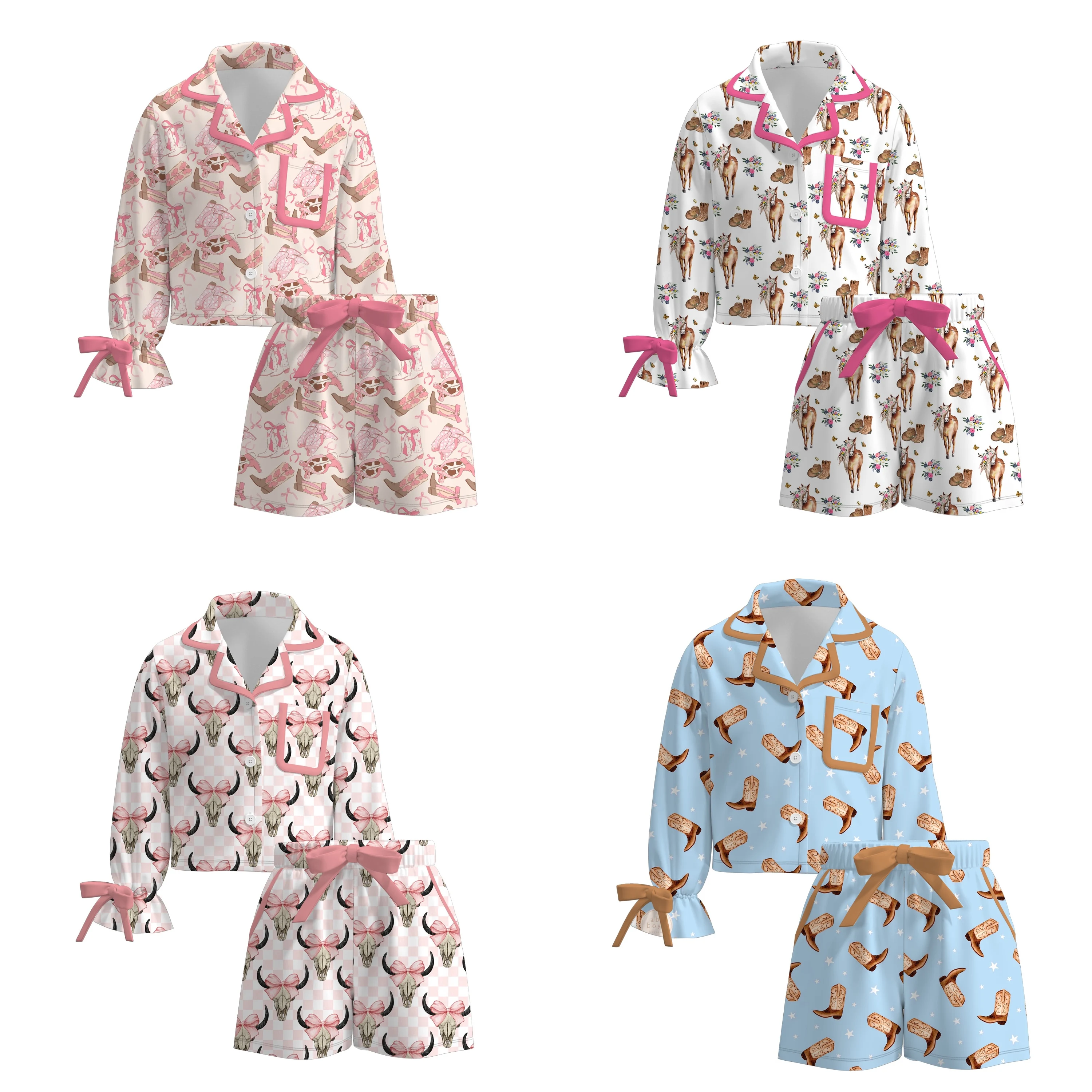 Mommy Me Matching Clothing Winter Spring Baby Girls Cow Print Cotton-Like Pajamas Outfit Sleepwear with Pocket Lady Women Set