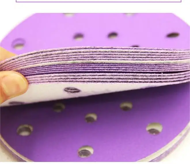 6 inch 17 holes Sandpaper  Purple Ceramic Sanding Disc  Hook and Loop Sanding Paper Abrasive Discs for Automotive