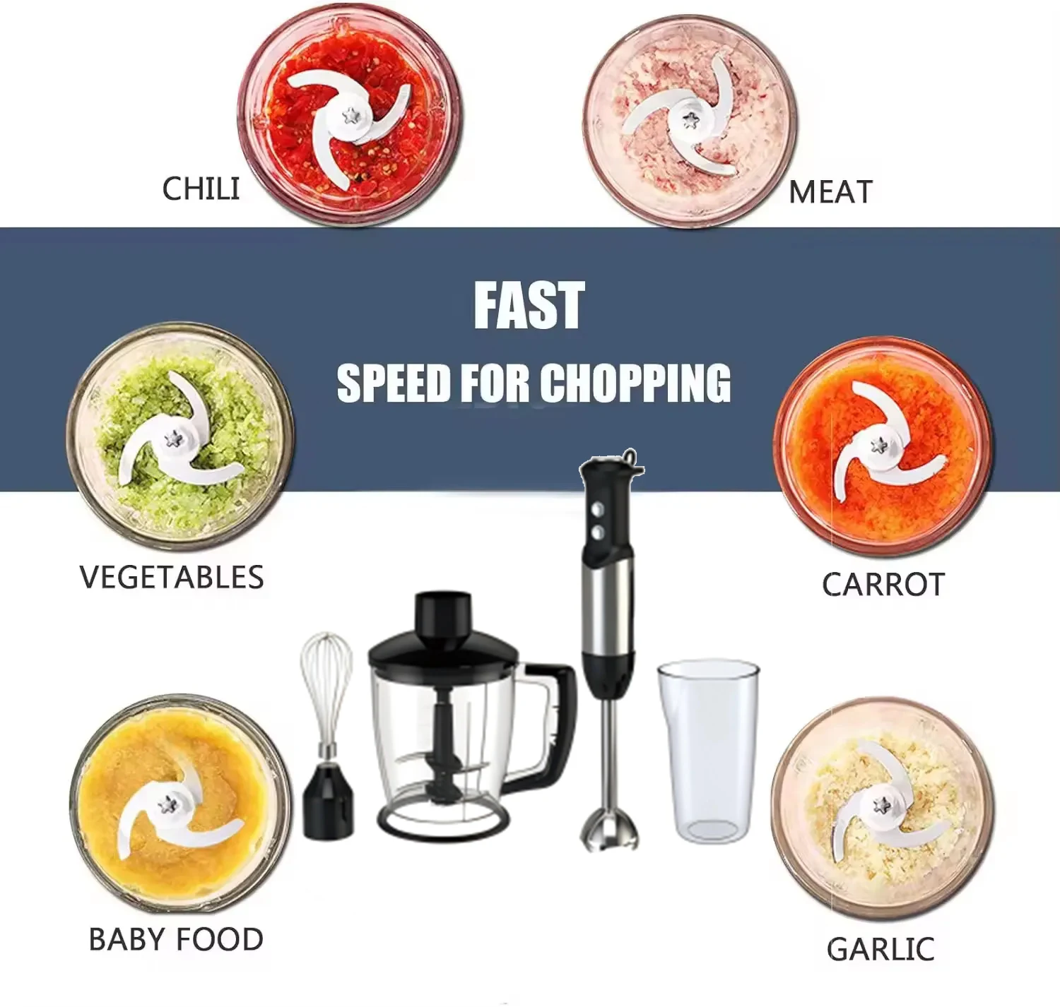 Multifunction 2 Speeds with Stepless Control Hand Blender With the 1.5L chopper Whisk 700mL Measuring Cup