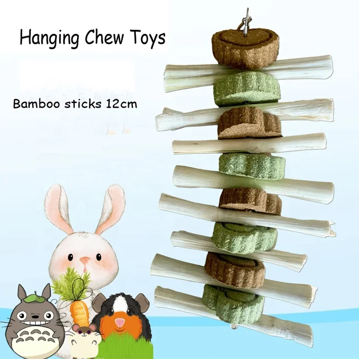 Hay Hanging Heart-Shaped Cake And Bamboo Sticks Treat For Rabbit, Hamsters, Guinea Pigs, Chinchillas & Small Rodents
