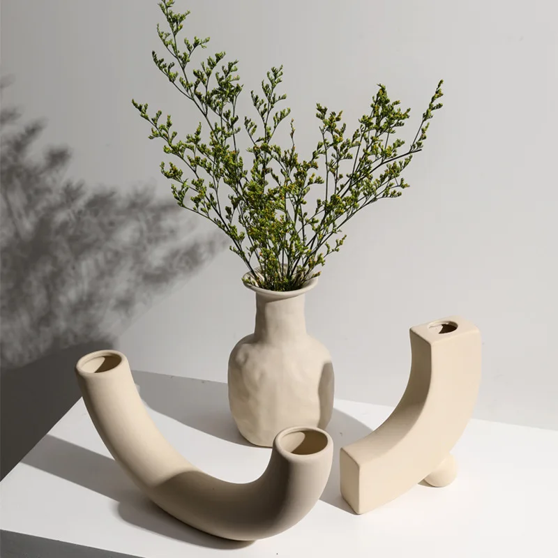 Hot Selling White Ceramic Irregular Flower Vase Plant Handmade Art Porcelain Vases Decoration For