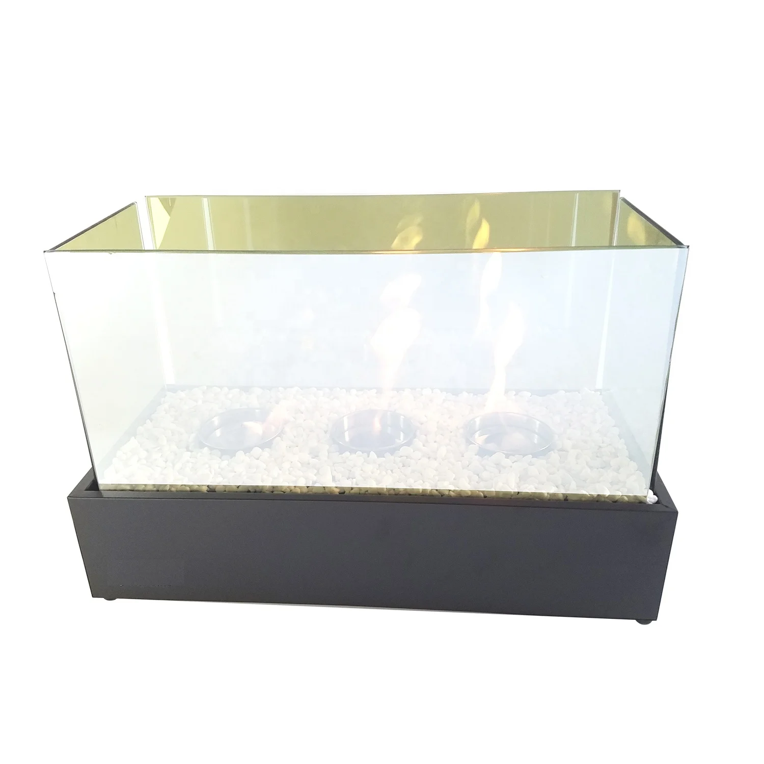 Декоративная прямоугольная коробка из стекла и листового металла, камин с биоэтанолом