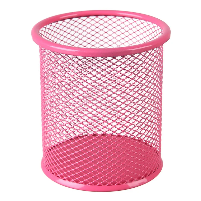 Fashion Colorful Classic Large Capacity Metal Wire Mesh Pen Cup Round Pencil Holder for Desk Organizer