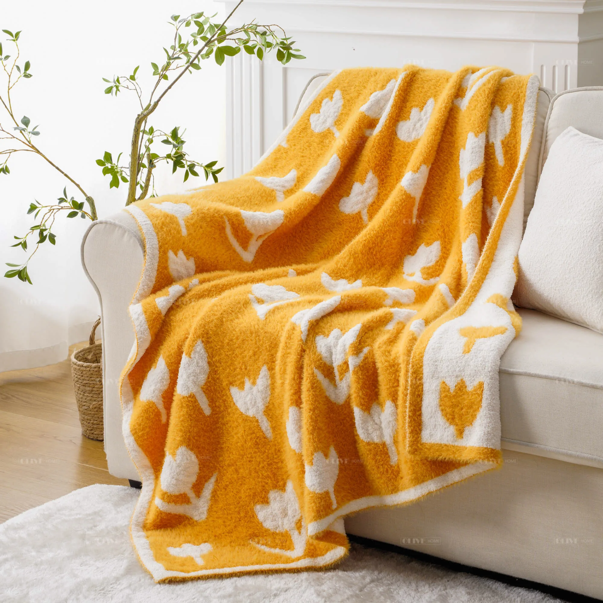 Microfiber Feather Yarn Ultra-Soft Fuzzy Pink Reversible Heavyweight Knitted Checkered Sofa Cover bed Throw Blankets