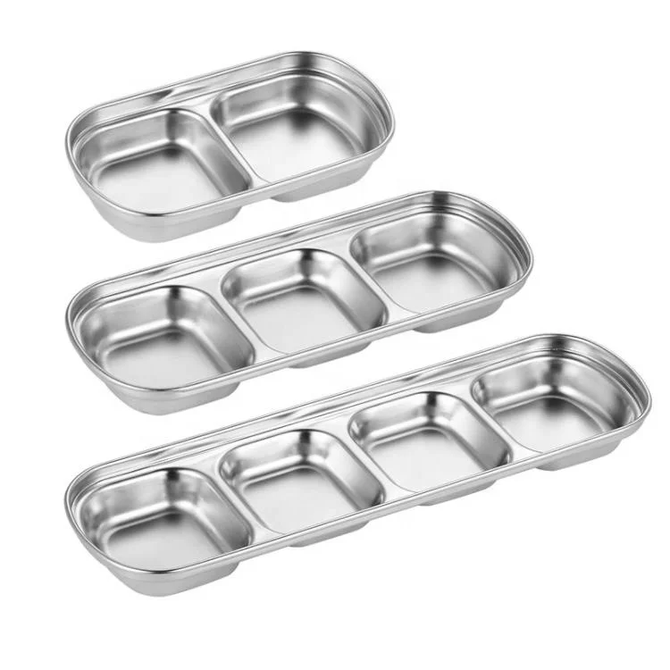 Restaurant Stainless Steel Sauce Dish Rectangular Divided Seasoning Dish Food Grade Dipping Sauce Plate
