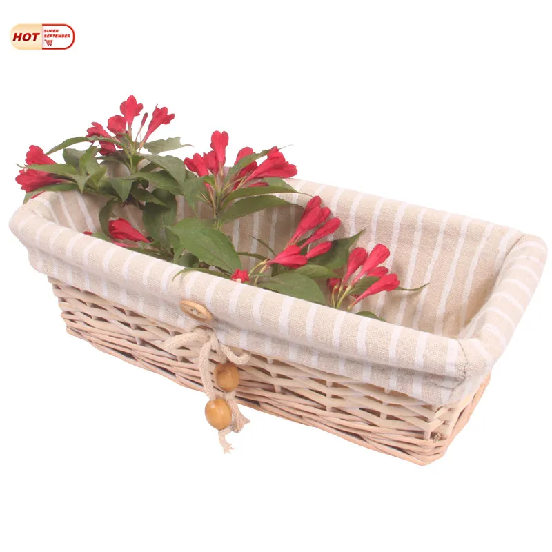 
Wholesale Different Sizes Linen Wicker Storage Fabric Lined Willow Basket 