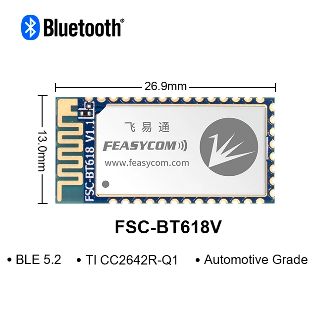 Feasycom Automotive Grade UART,GPIO,I2C,SSI,ADC,PWM Interface Low Energy BLE 5.2 Data Transmission RF Wireless Bluetooth Module
