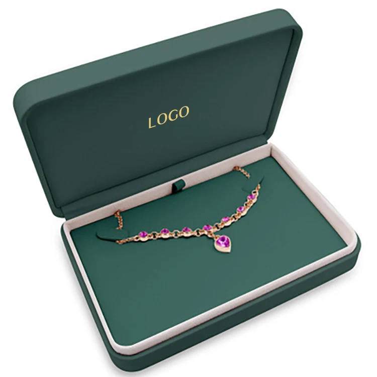 Logo Packing Custom For Packaging Wholesale Luxury Gift Packaging Leather Ring Boxring Box Dark Jewelry Earring Box Green