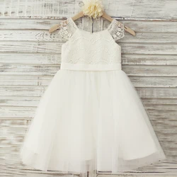 Высокое качество новейшие белые кружева От 2 до 10 лет платье для девочки, держащей букет невесты на свадьбе