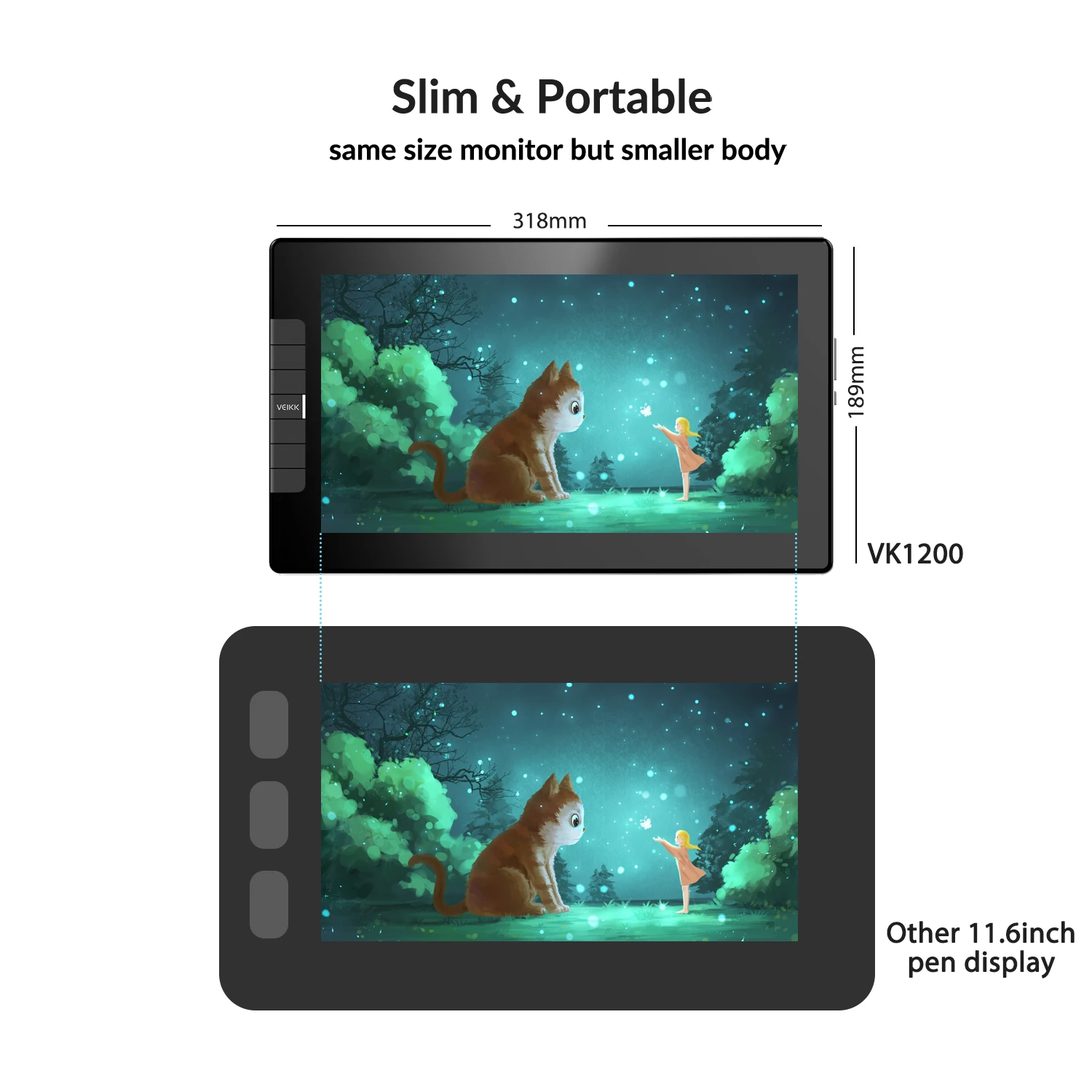 VEIKK VK1200 Drawing Monitor with Battery-free Pen IPS Monitor with 6 Shortcut Keys
