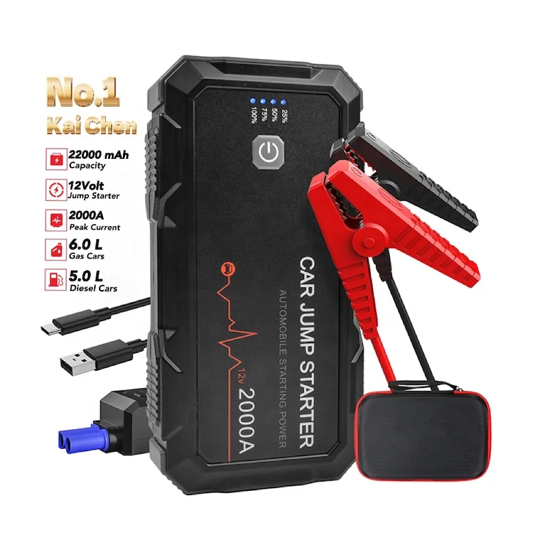 22000mah Jump Starter Car Booster Pack With Peak Current 1200a