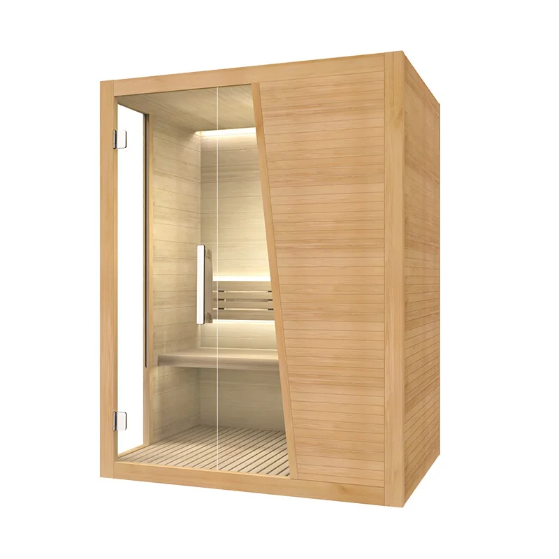 Standard 2-3 People Infrared Wooden Sauna Cabin Hemlock Traditional Sauna Stove Dry Steam Sauna With Colorful Light