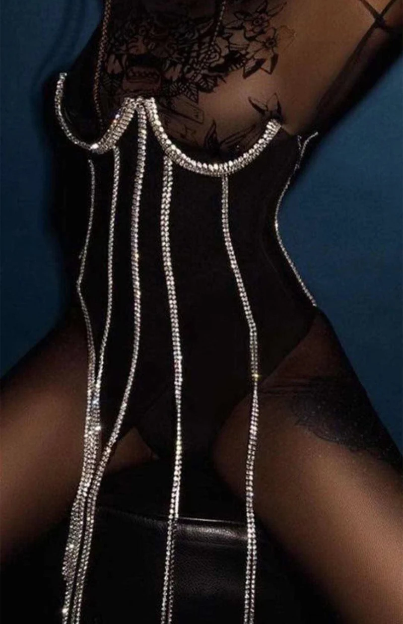 Fashion Corset Top with Rhinestone Sexy Bandage Mesh Top Vintage Clothes Luxury Diamond Slim Belt Wrap Girdle Streetwear 2021